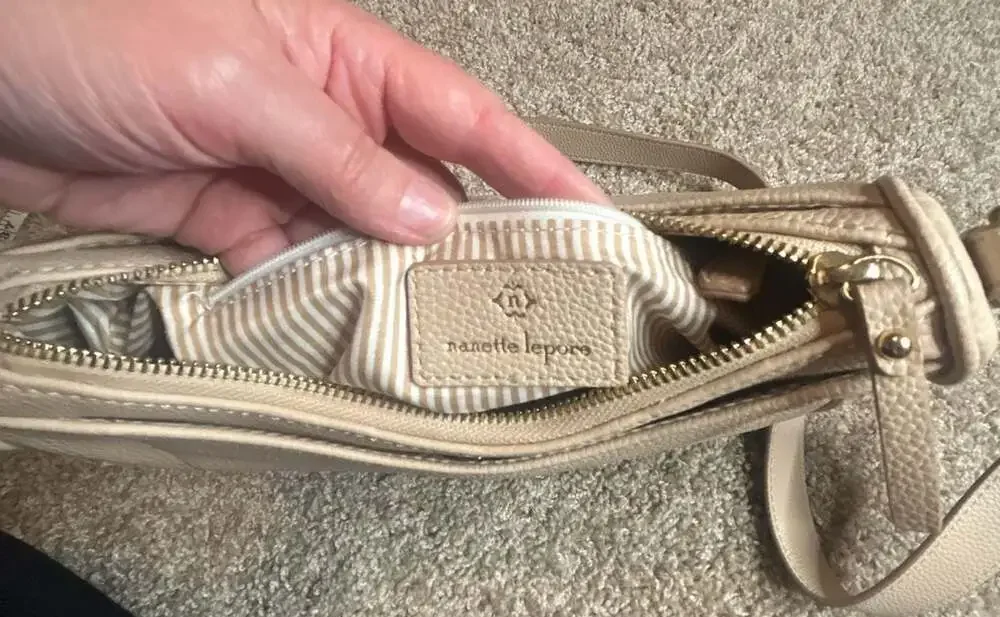 Nanette Lepore Beige Pebbled Faux Leather Crossbody Bag